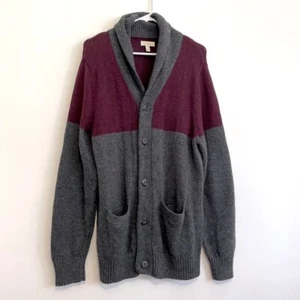 SONOMA Mens Classic Fit Colorblock Shawl Collar Cardigan Gray Red Sweater Large - Picture 1 of 13