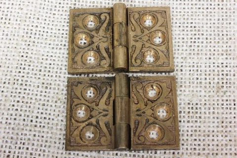 2 old Hinges decorated door 1880 vintage interior shutter 1 1/4 x 1 3/4" bronze Cover
