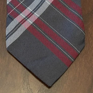 Vintage Structure Gray Red 100% Silk Men’s Neck Tie Made In China - Picture 1 of 9