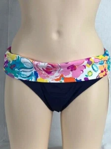 Neu mit Etikett Anne Cole Signature Damen-Bikiniunterteil marineblau bunt Blumenmuster Foldover Hipster - Bild 1 von 5