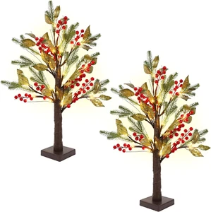 2 Pack Christmas Tree Decoration, Small Trees with Lights for Table, 24″ Pre-Lit - Picture 1 of 7