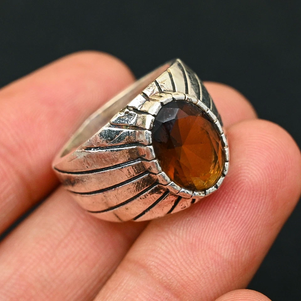 925 Sterling Silver Smokey Quartz Men's Ring Handmade-Statement All Size-BJ177 - Image 1 of 4