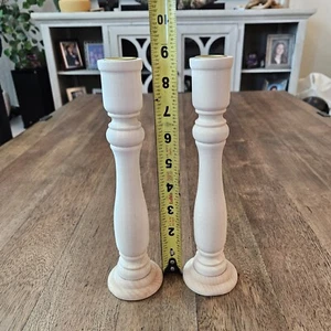 2 pc Lot New Raw Unfinished Wood Craft 8 3/4" Taper Candle Holder Set - Picture 1 of 4