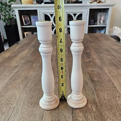 2 pc Lot New Raw Unfinished Wood Craft 8 3/4" Taper Candle Holder Set - Image 1 of 4