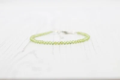 Natural Green Peridot Faceted Gemstone Beads August Birthstone Bracelet 6-8'' - Image 1 of 4