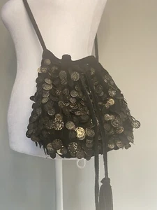 Suede Handbag With Metal Coins/Disks - Picture 1 of 6