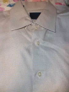 David Donahue Dress Shirt Tiny Blue Checks Trim Fit 16 X 34/35 - Picture 1 of 2
