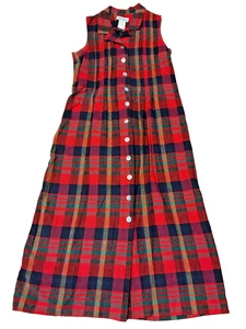 Y2K-Retro Plaid Long Dress Miss Dorby Red Plaid Festive 14 (42"C.53"L) - Picture 1 of 5