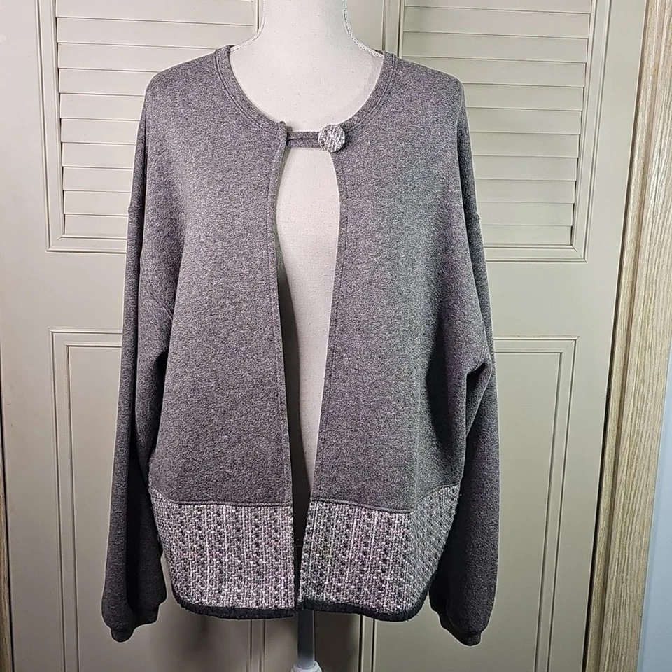 Cárdigan Por Lee Fuzzy Cálido Interior De Gran Tamaño, Gris Blanco Rosa Talla L Foto 1 de 4