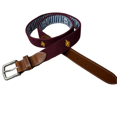 Cinturón Peter Millar Algodón Lona Talla 36 Rojo Marrón Plata Hebilla Golf Estancia AZ Foto 1 de 4