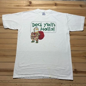 Vintage 80s 90s Deck Yalls Halls Santa Claus Camo Christmas T-Shirt USA Made XL - Picture 1 of 10
