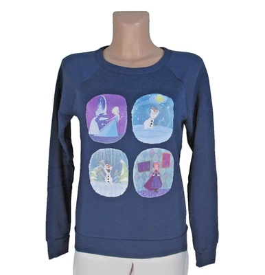 DISNEY FROZEN NWT Size M Juniors Navy Sweatshirt Ana Elsa Olaf MSRP $36 - Image 1 of 4