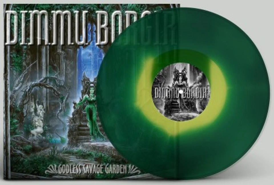 Dimmu Borgir 'Godless Savage Garden' LP Neon Yellow Dark Green Ink Spot Vinyl Foto 1 de 1