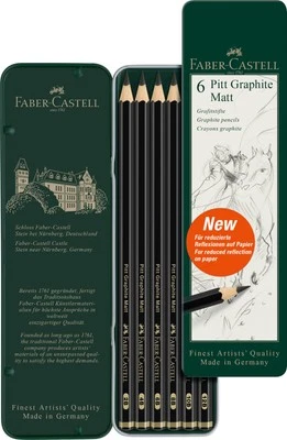 Juego de 6 lápices Faber Castell Pitt grafito mate en lata de metal 2B a 12B Foto 1 de 4