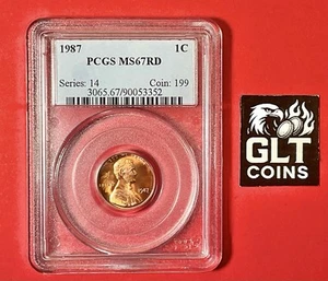 🦅 1987-P Lincoln Cent PCGS MS67 RD Gem BU Penny Memorial Brilliant Red Copper - Picture 1 of 4