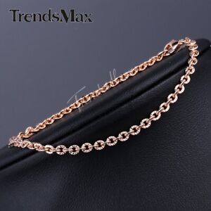 3MM 7" Round Cut Rolo Chain Rose Gold Filled GF Link Bracelet Jewelry Lobster