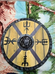 Accesorios de metal pesado escudo de madera escudo listo para la batalla Viking Shield 24""/30""/35 - Imagen 1 de 5