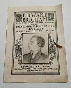 1920'S-30'S EDWARD BRIGHAM, SONG AND RECITALS ADVERTISMENT. STEINWAY HALL, N.Y - Picture 1 of 4