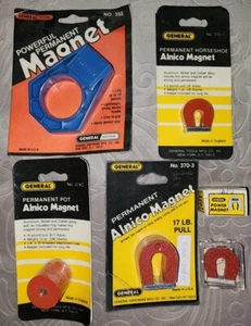 GENERAL TOOLS 6 VINTAGE ASSORTMENT ALNICO MAGNETS ENGLAND/USA NOS - Picture 1 of 12