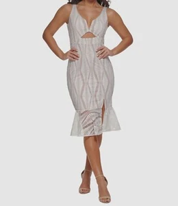 $128 Guess Women's Beige Flared Embroidered Mesh-Sleeveless Sheath Dress Size 6 - Picture 1 of 2
