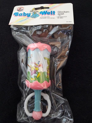 WENTOYS Glockenspiel, Rassel für Babys 4 Farben, Greifen, hellblau/rosa/gelb/rot deutsch