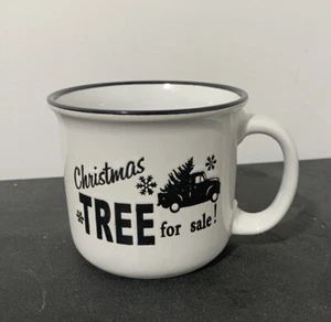 White With Black Trim Christmas Trees For Sale! Coffee Mug New - Picture 1 of 3