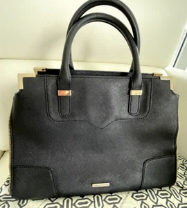 Rebecca Minkoff schwarze Saffiano-Leder-Schultertasche Tragetasche Geldbörse doppelte Griffe - Bild 1 von 10