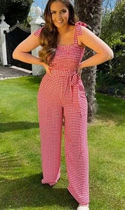 IN THE STYLE JAC JOSSA RED & WHITE GINGHAM WIDE LEG JUMPSUIT SIZE 8 LONG LEG - Picture 1 of 6