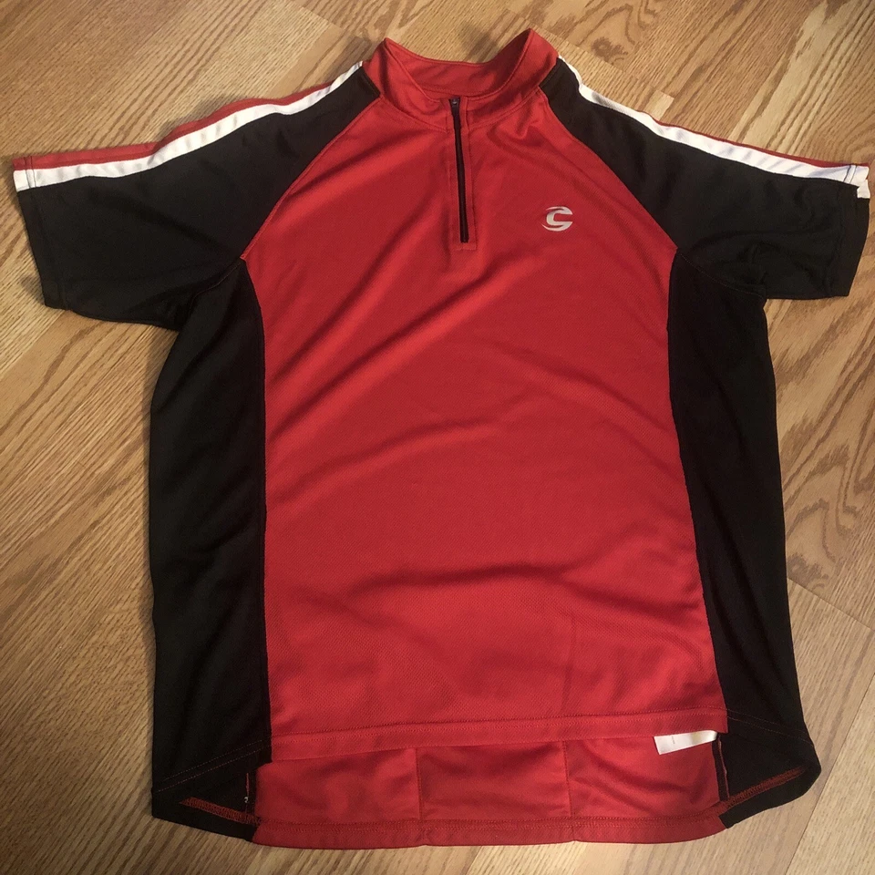 Camiseta deportiva de ciclismo Cannondale roja blanca talla LG 1/4 cremallera con 3 bolsillos traseros Foto 1 de 4