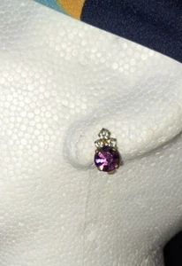 VINTAGE 1970s Earrings Clip On Gold Tone Round Faux Amethyst Rhinestone/Diamante - Picture 1 of 12