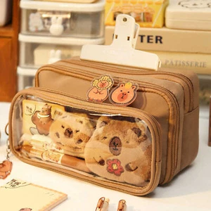 Cute Clear Pencil Case Capybara Large Capacity Pencil Pouch With Stickers - Picture 1 of 11