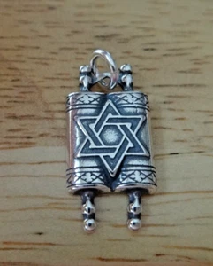 10x20mmJewish Torah Scroll Star of David Sterling Silver Charm - Picture 1 of 4