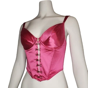 Victoria's Secret 36B Segunda Piel Satén Rosa Caliente Corsé Bustier Elástico - Imagen 1 de 7