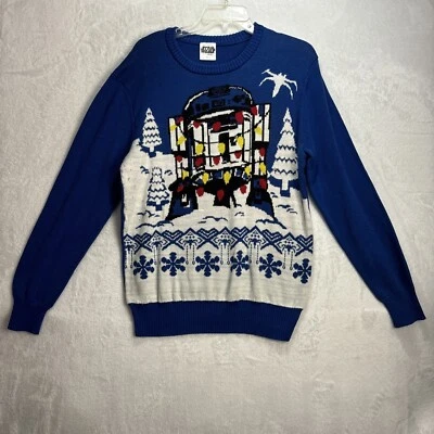 Star Wars TARDIS Christmas Sweater Men's L Blue Lucasfilm Official R2-D2 - Image 1 of 4