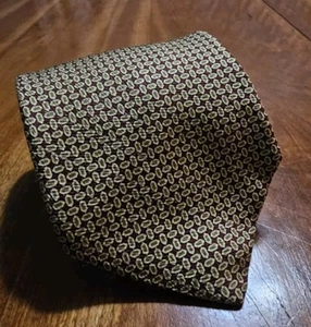 Brooks Brothers Makers Gold & Burgundy Geometric Silk Necktie Made in USA - Picture 1 of 5