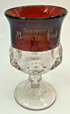 Ruby Red Flash Glass Souvenir Stem Goblet Kings Crown Muncie Ind Indiana Darker - Image 1 of 4