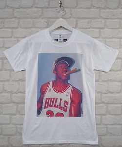 Uptown Classics Michael Jordan Cigar Basketball White Crew Neck Tee T-shirt - Picture 1 of 1