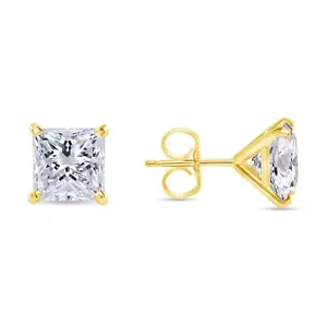 5.2 Ct G/VS Princess Lab Created Grown Diamond Earrings 18K Yellow Gold Martini - Picture 1 of 4