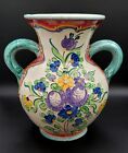 Italian, Porcelain, Hand-Painted Vase W/ Handles By Designer Rigo