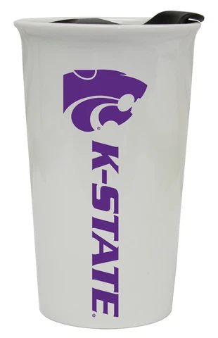 KANSAS STATE WILDCATS 12OZ CERAMIC TUMBLER-KANSAS STATE TRAVEL MUG w/ LID Cover