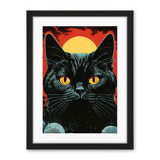 Im Schatten der himmlischen schwarzen Katze Vintage Fruchtfleisch Sci-Fi gerahmter Druck 18X24