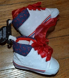 Nautical Theme Baby Shoes Sneakers Booties Red Ribbon Laces Soft Comfortable - Picture 1 of 4