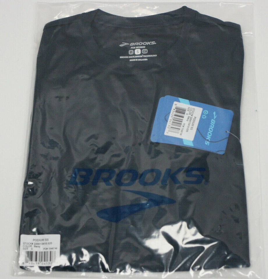Brooks Womens Size Small Podium Short Sleeve Navy Blue