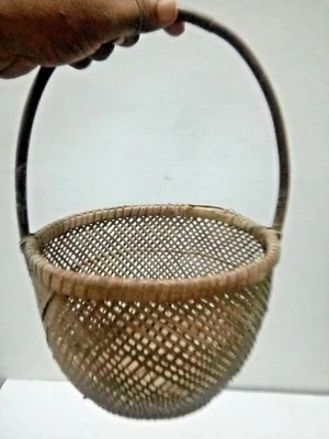 Alt Sammlerstück Vintage Split Holz Gewebt Handmade Körbe Mit Griffe - Bild 1 von 4