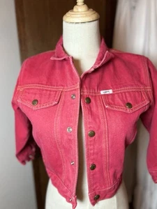 Vintage Guess Leather Patch Red Jean Jacket Kids Large - Picture 1 of 12