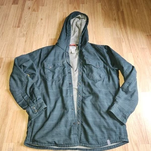 LL Bean Fleece Lined Hooded Jacket Green Button Up Sz Medium 3M Thinsulated - Picture 1 of 10