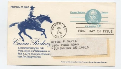 1976 UX70 postal card first day cover political advertising cachet [s.6107] - Image 1 of 3