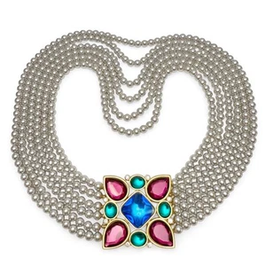 Collana Vintage Yves Saint Laurent YSL Vetro Multicolore Gripoix Perle Finte - Foto 1 di 13
