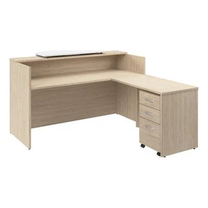 Arrive 72W x 72D L Reception Desk with Drawers in Natural Elm - Engineered Wood - Picture 1 of 12