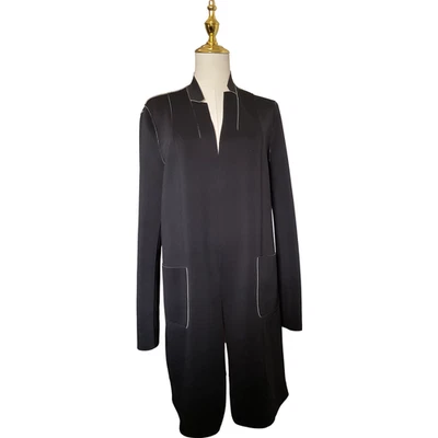 Elie Tahari Women's Long Reversible Medium Black Beige Day Coat Solid - Image 1 of 4